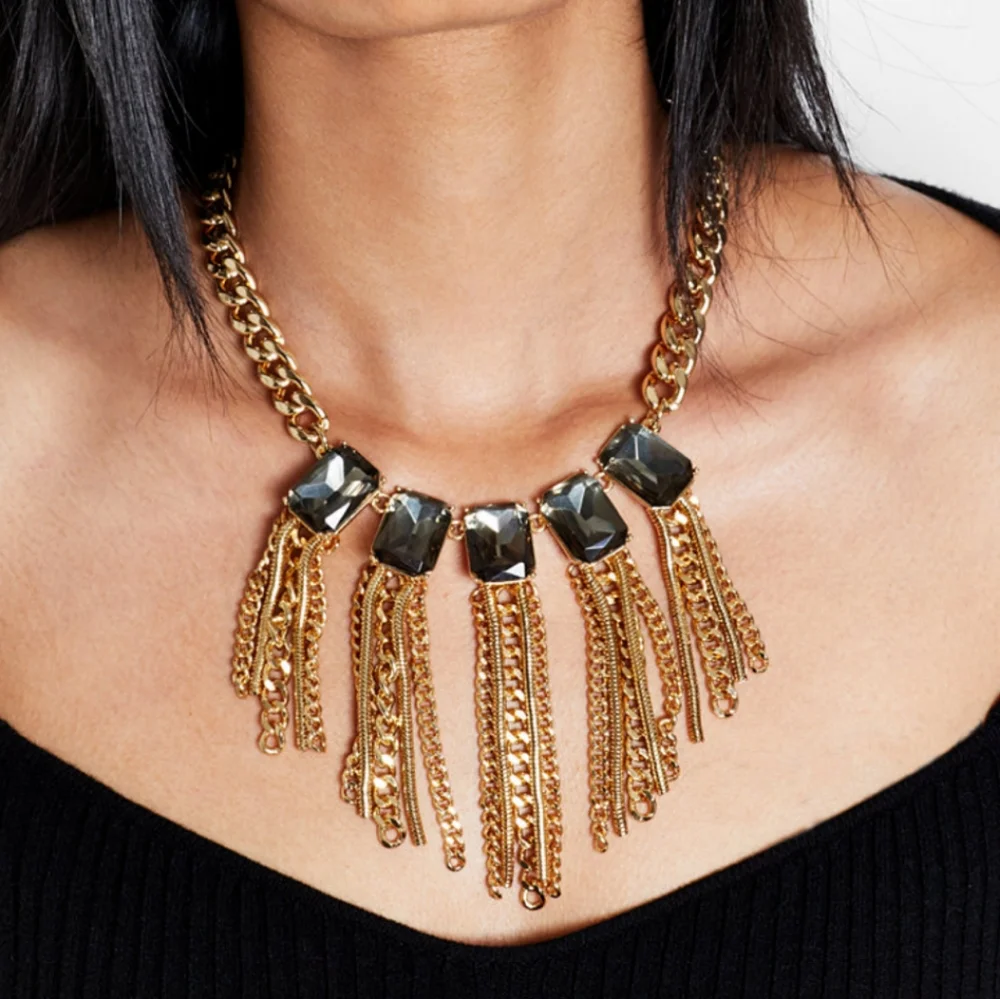 I.N.C. Gold-Tone Stone & Chain Tassel Necklace